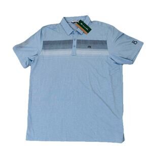 New Travis Mathew Heather Bel Air Blue Polo Logo Mens Golf Shirt XL